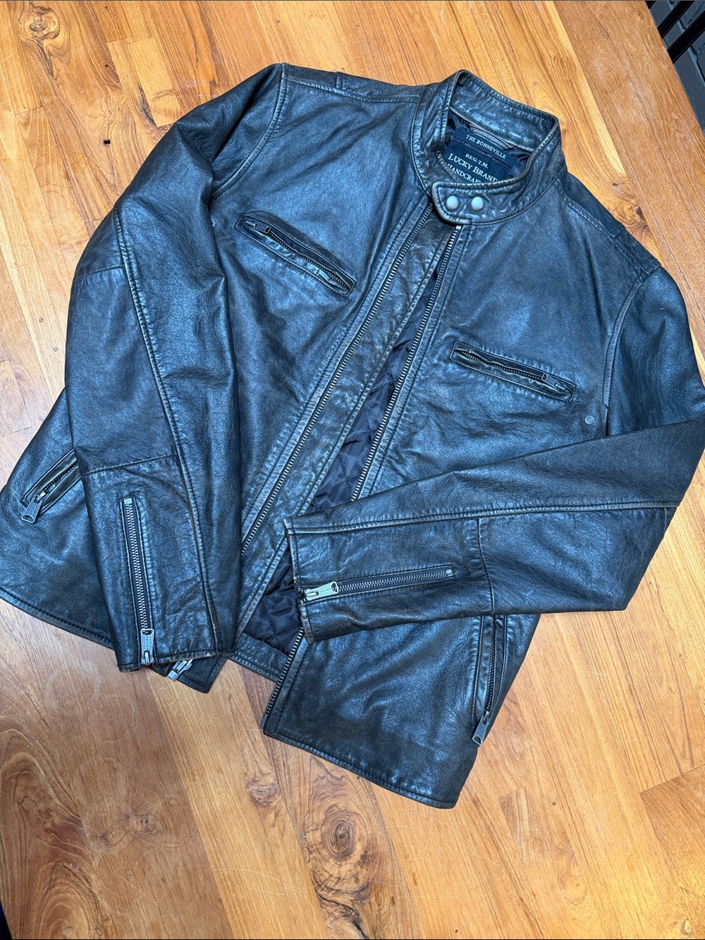Lucky brand full leather “the boneville” moto jacket in black